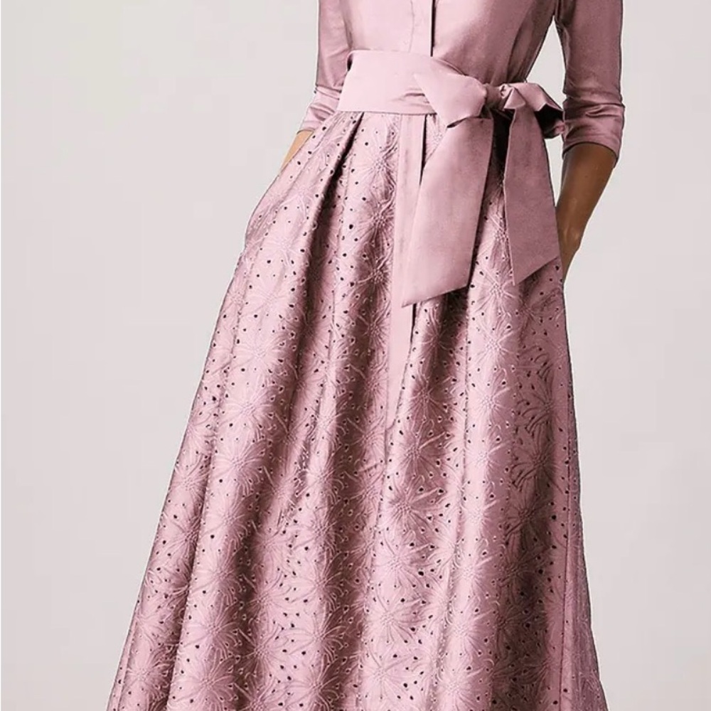 Teri Jon Dusty Rose Long Sleeve A-Line Dress with Sash